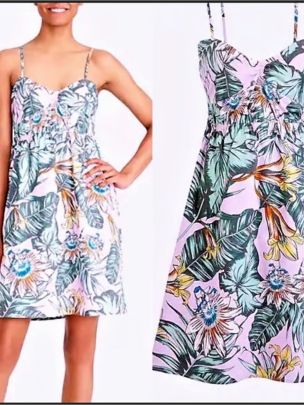J. Crew lavender tropical print cotton dress M